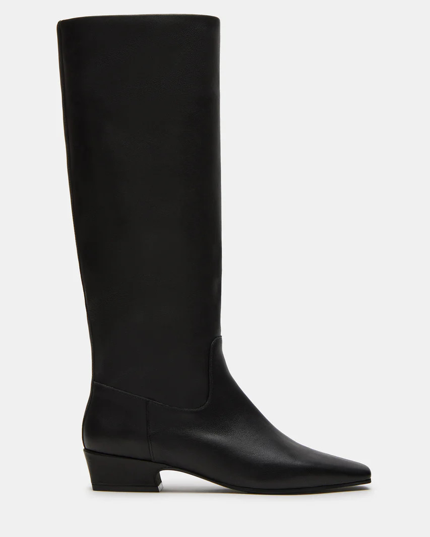GWYNETH Black Leather Square Toe Boot | Women's Boots | Steve Madden (US)