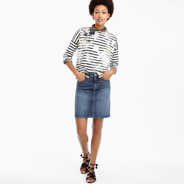 Petite denim skirt with raw hem | J.Crew US