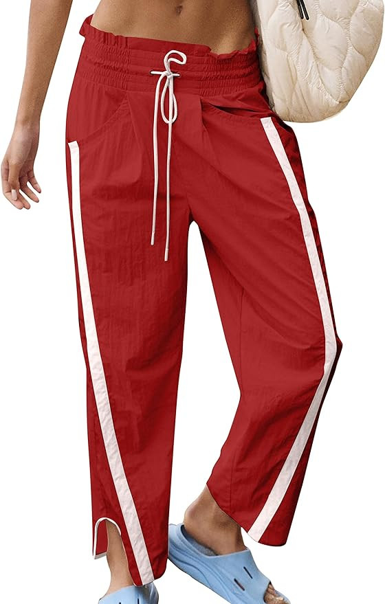 Track Pants Women Casual Drawstring Barrel Pant Lightweight Baggy Contrast Color Workout Pants wi... | Amazon (US)