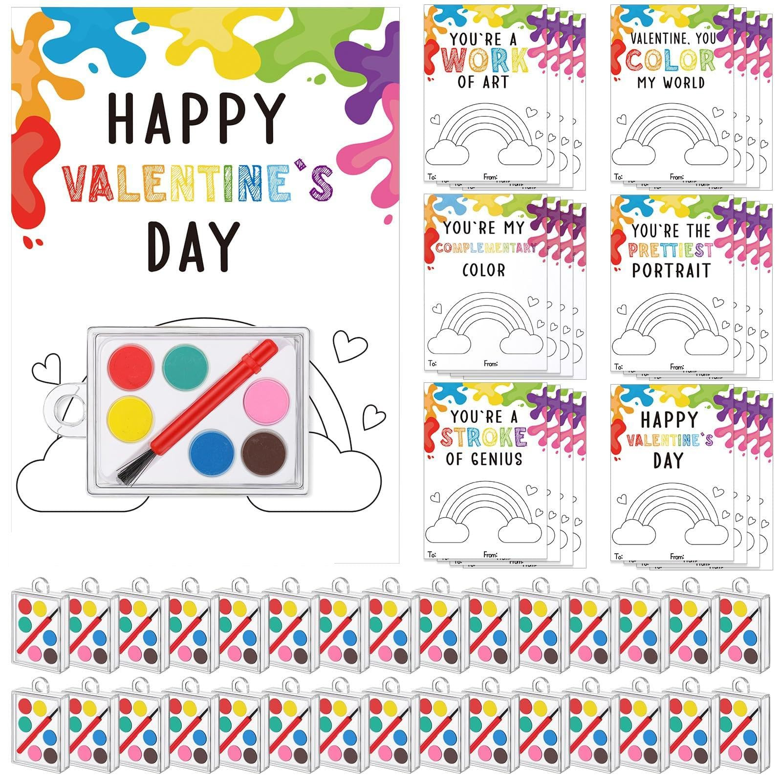Sabary 24 Pack Valentines Watercolor Paint Set with Gift Cards, Valentines Day Gifts for Kids Min... | Amazon (US)