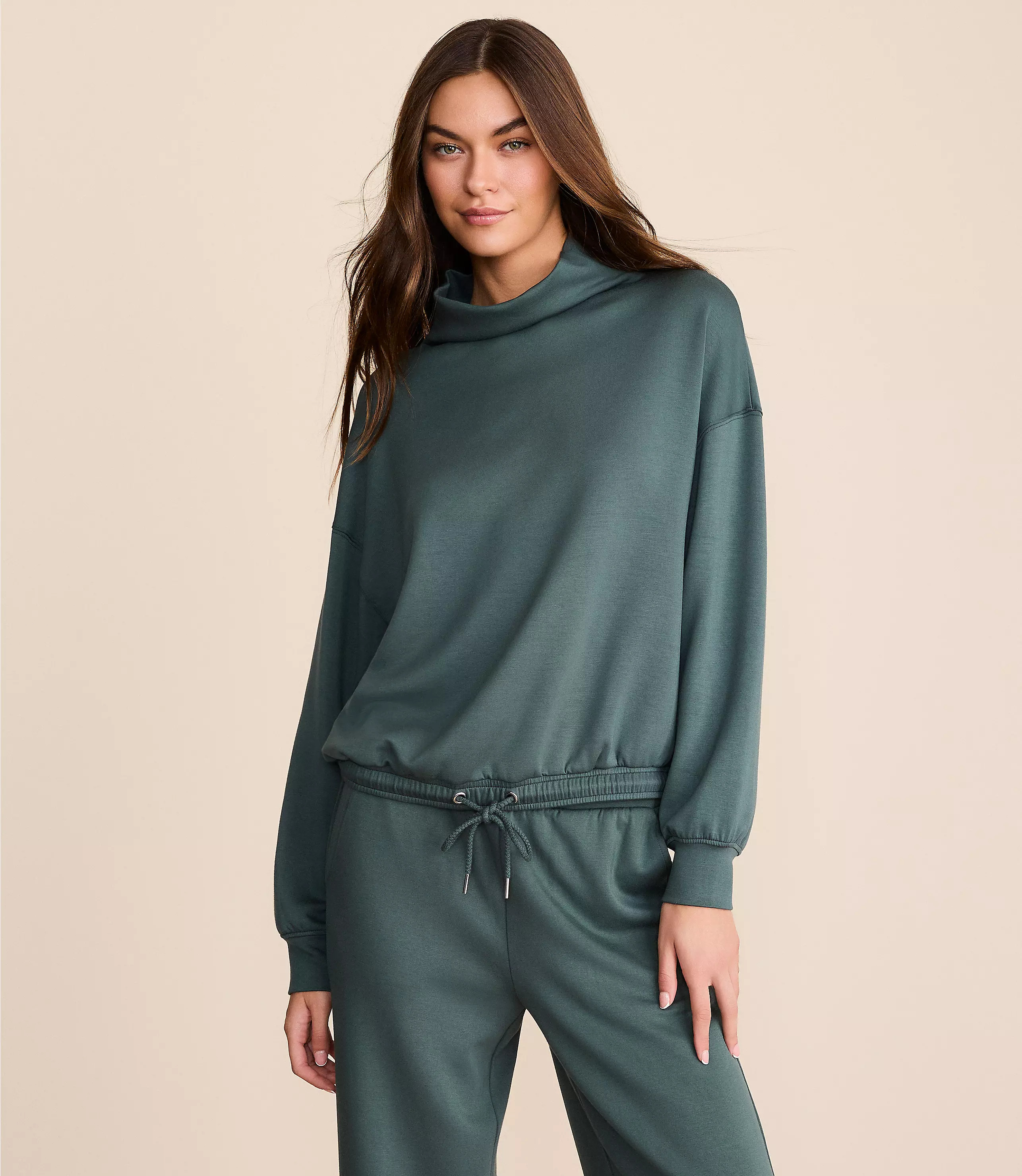 Lou & Grey Scubasoft Mock Neck Drawstring Hem Top | LOFT