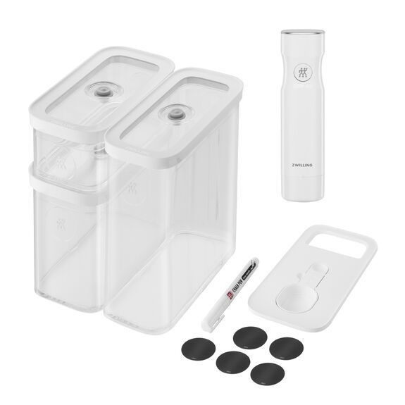 CUBE CONTAINER SET WITH VACUUM PUMP, MEDIUM, 6-PC, TRANSPARENT-WHITE | The ZWILLING Group Cutlery & Cookware
