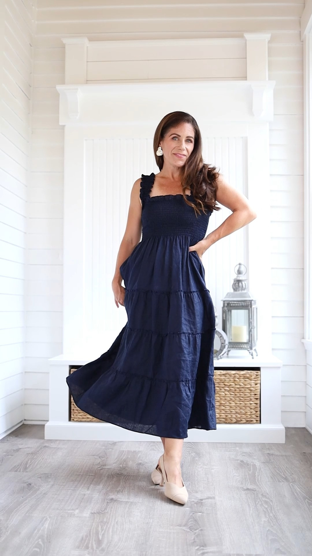 100% linen travel dress - This square neck tiered midi is a great fit for petites! Smocked bodice helps ensure a perfect fit and the square neckline frames the face beautifully. Wearing the XS - I'm 4'11 (33-26-36 measurements). Also linking my other navy linen favs from @quince!

travel dress | summer outfits over 40 | navy linen dress  

 #LTKOver40 #LTKPetite #LTKTravel