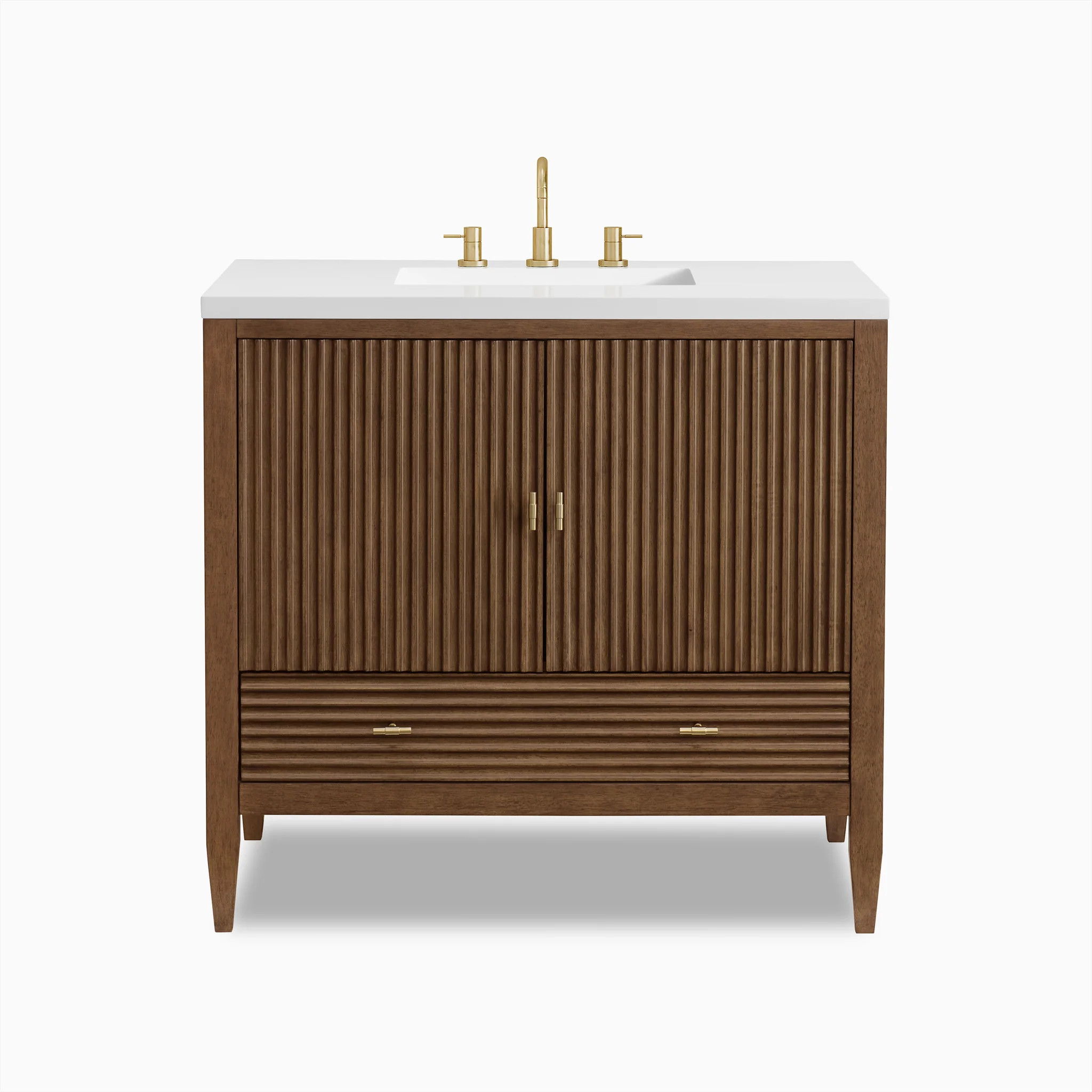Sasha 36" Vanity in Mid Century Walnut with 3 cm White Zeus Quartz Top | Edward Martin