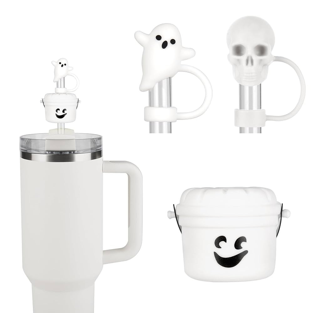 Funny Halloween Buckets Straw Covers for Stanley Cup - Cute Ghost Skull Toppers Compatible With 3... | Amazon (US)