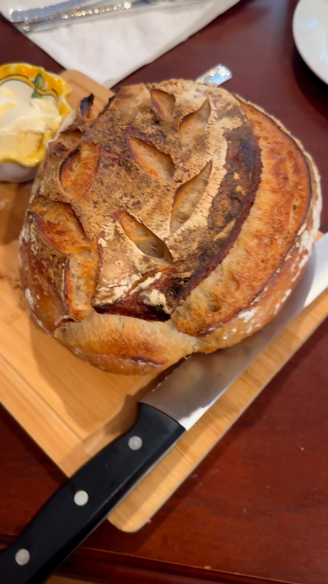 This is my go-to sourdough loaf — baked in a Le Creuset Dutch oven, proofed with stretch & folds in a glass bowl, and baked on parchment paper for an easy transfer. Get everything you need to make this recipe.!

INGREDIENTS
• 120g active sourdough starter
• 330g warm filtered water
• 500g bread flour
• 10g salt

INSTRUCTIONS
1️⃣ In a glass bowl, mix starter + water until milky.
2️⃣ Add flour and salt. Mix until a shaggy dough forms.
3️⃣ Cover and rest 30 minutes.
4️⃣ Do 4 stretch & folds, every 30 minutes.
5️⃣ Let dough rise covered at room temp until puffy (about 4–6 hours).
6️⃣ Shape gently, place seam-side up, in a Banneton bread basket, cover, and refrigerate overnight (8–24 hrs).
7️⃣ Preheat oven to 450°F (230°C) with your Le Creuset inside for 30–45 min.
8️⃣ Place dough on parchment, score, and carefully lower into hot Dutch oven.
9️⃣ Bake 30 min covered, then 15–20 min uncovered until golden.
🔟 Cool completely before slicing ✨

TIPS
• Dough should feel elastic and bubbly before chilling
• Cold proof = better flavor + easier scoring
• Let it cool fully for best crumb

Fresh sourdough, cozy kitchen, worth the wait 🤍🥖

#sourdough #sourdoughrecipe #sourdoughstarter 

#LTKdayinmylife #LTKmomlife #LTKHome