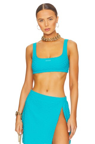 VERSACE Spugna Monogram Crop Top in Dylan Turquoise from Revolve.com | Revolve Clothing (Global)