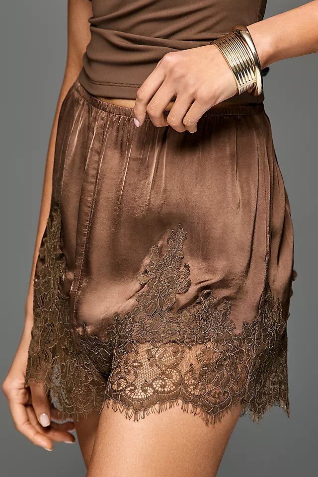 Heirloom Lace-Trim Satin Shorts | Anthropologie (US)