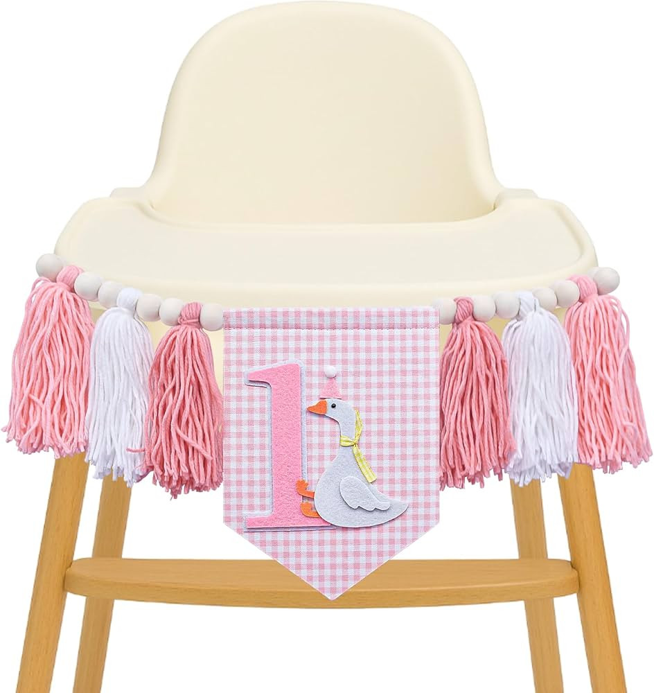 One Silly Goose High Chair Banner - Rustic Pink Yarn Tassel Garland, NO DIY Required, 1st Birthda... | Amazon (US)