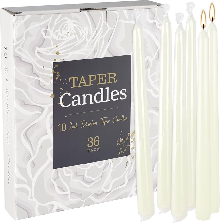 36 Pack Ivory Taper Candles 10 Inch Tall 3/4 Inch Thick Burn 8 Hours | Amazon (US)