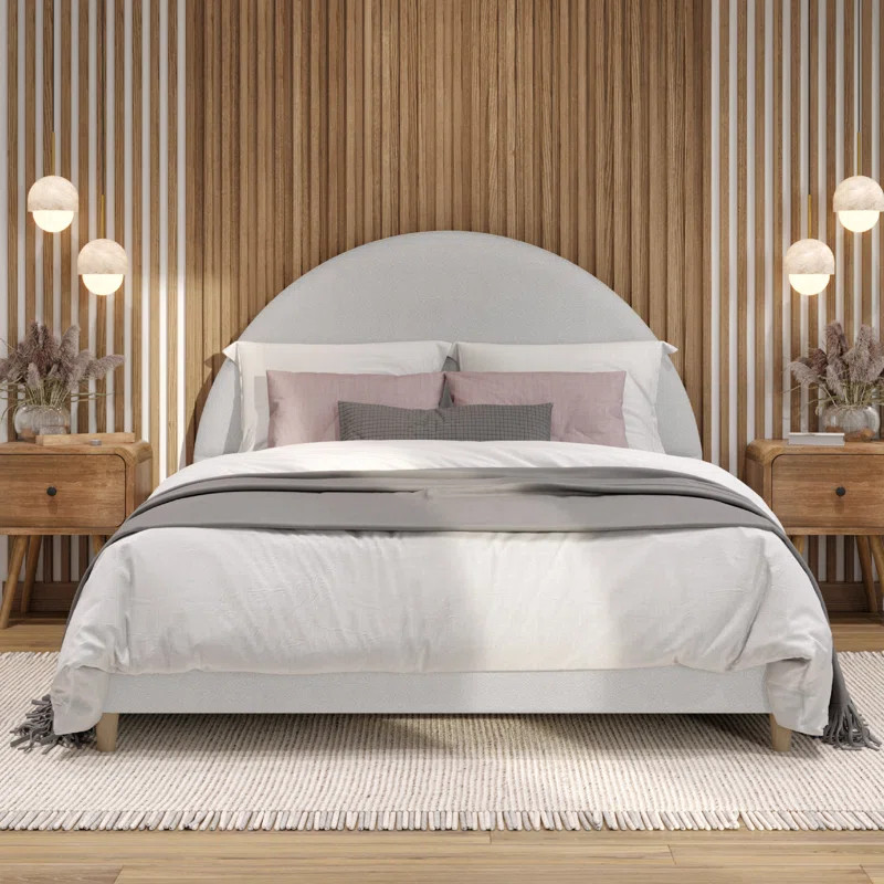 Arvin Upholstered Boucle Bed Frame, Arch Headboard and Wood Legs, No Box Spring Needed | Wayfair North America