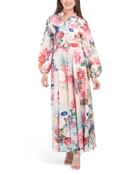 Romantic Floral Maxi Dress With Covered Buttons | TJ Maxx
