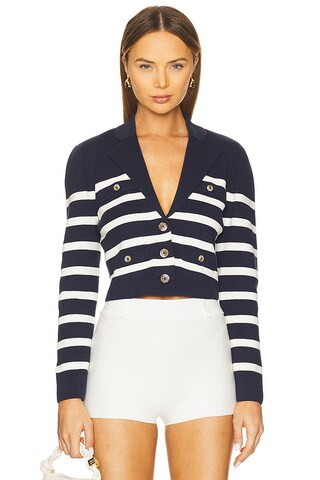 Central Park West Stripe Knit Blazer in Navy from Revolve.com | Revolve Clothing (Global)
