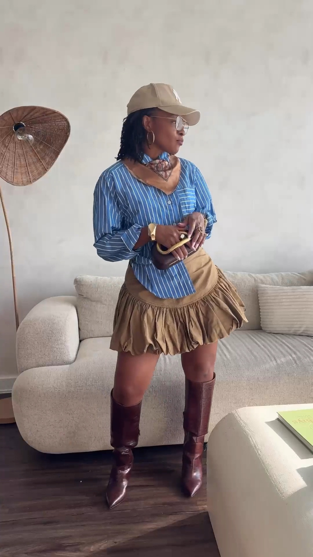 Day 8 and today was all about playing with the little details. If you showed up to the first @kahlana X 🎯 drop then your ember this classic button down paired  with this @urbanrevivo skirt , balanced that out with some old  Jefferey Campbell boots that I repurposed by getting them stained ! Have you ever done that?  Sealed the deal with this @urban outfitters scarf  and @elisajohnson frames ! 
This is a playin the school girl uniform look and I would still rock this out, to brunch, coffee shop, no special occasion needed when you are the occasion! Mmkkk! 

Skirt : large (I’m 5’2 sz 8)

#LTKFindsUnder50 #LTKStyleTip #LTKSeasonal