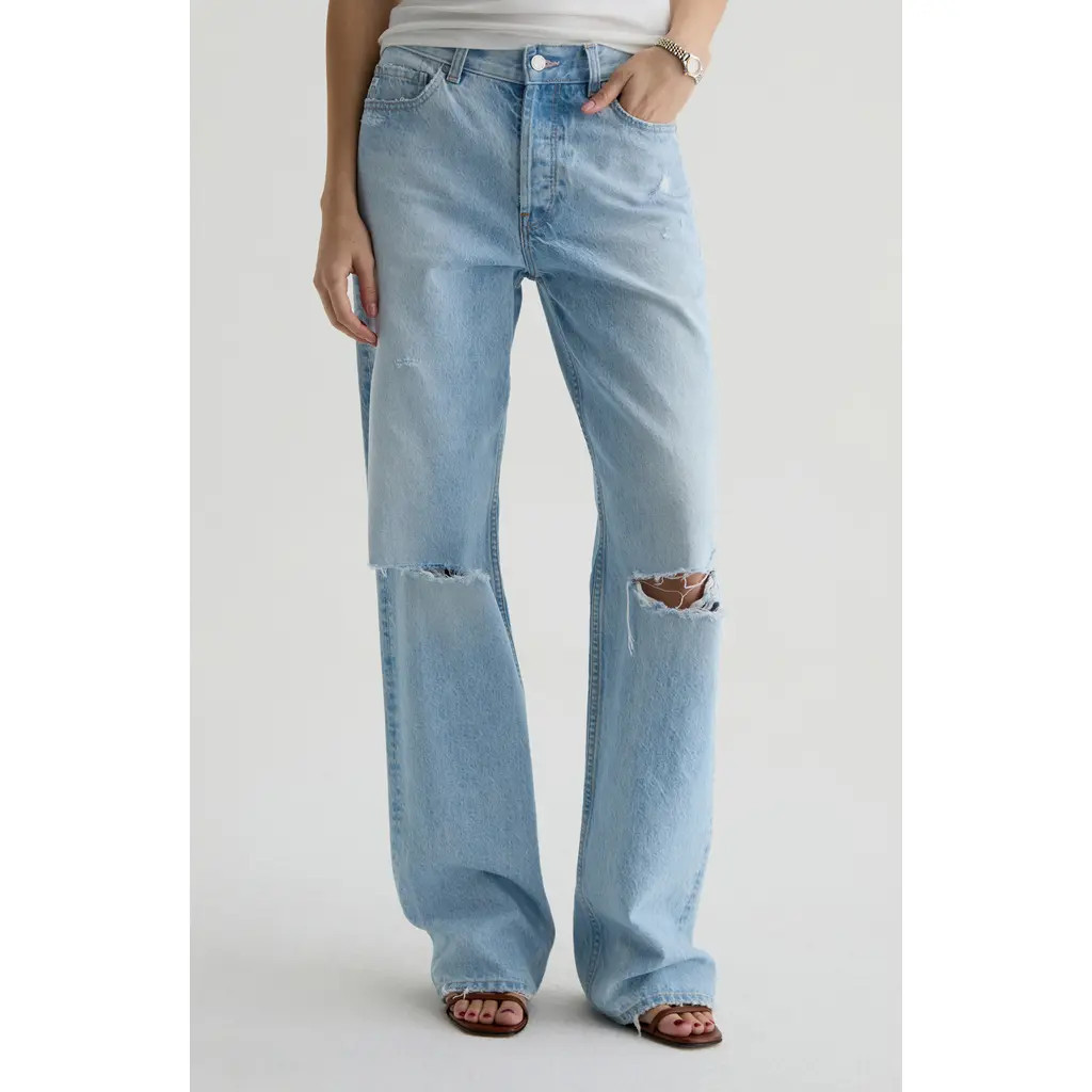 AG Billie Ripped Straight Leg Jeans in Soft Focus Destructed at Nordstrom, Size 29 | Nordstrom