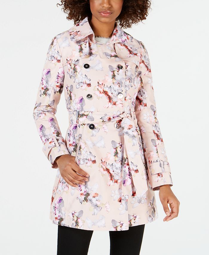 GUESS Floral Double-Breasted Water-Resistant Trench Coat & Reviews - Coats - Women - Macy's | Macys (US)