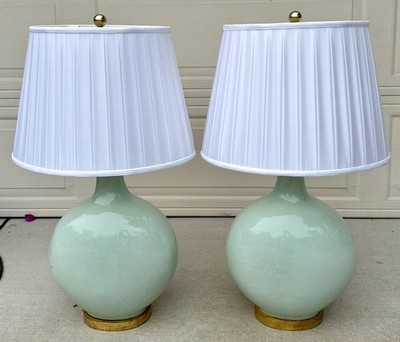 Pair of F. Schumacher & Co. Large Celadon Green Porcelain Table Lamps | eBay US