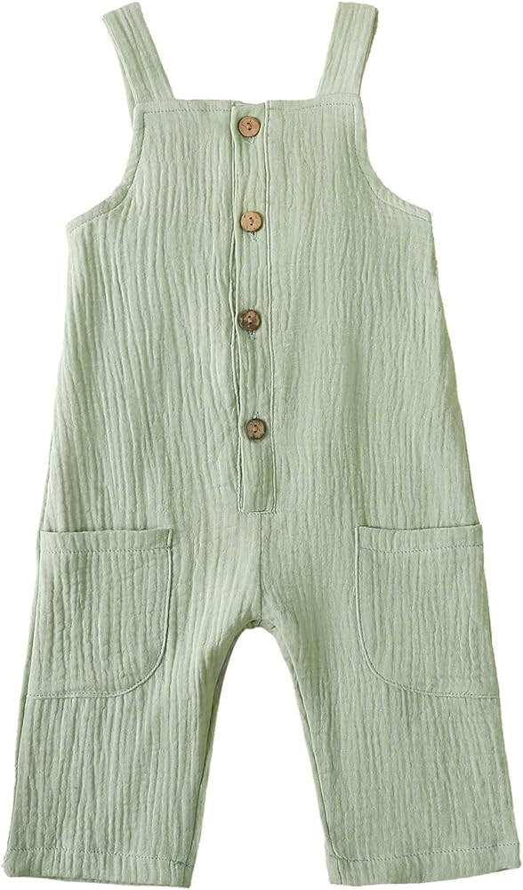 Neutral Baby Boy Girl Overalls Cotton Gauze Sleeveless Romper Button Down Jumpsuits with Pockets ... | Amazon (US)
