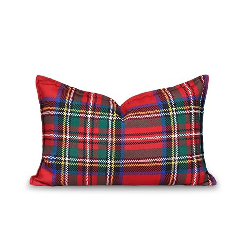 Hofdeco Premium Classic Christmas Holiday Winter Heavy-Weight Canvas Decorative Lumbar Pillow Cover ONLY for Couch, Sofa, Bed, Scottish Tartan Plaid with Sherpa Back, Red, 12"x20" | Amazon (US)