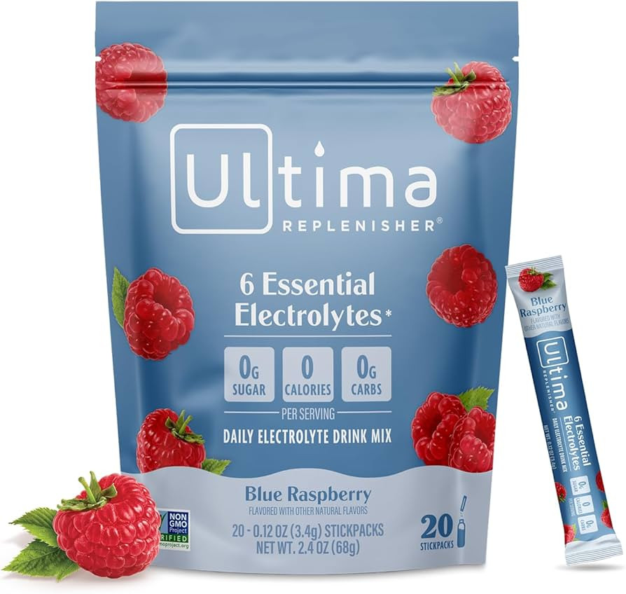 Ultima Replenisher Daily Electrolyte Powder Drink Mix – Sugar Free – Blue Raspberry, 20 Stick... | Amazon (US)