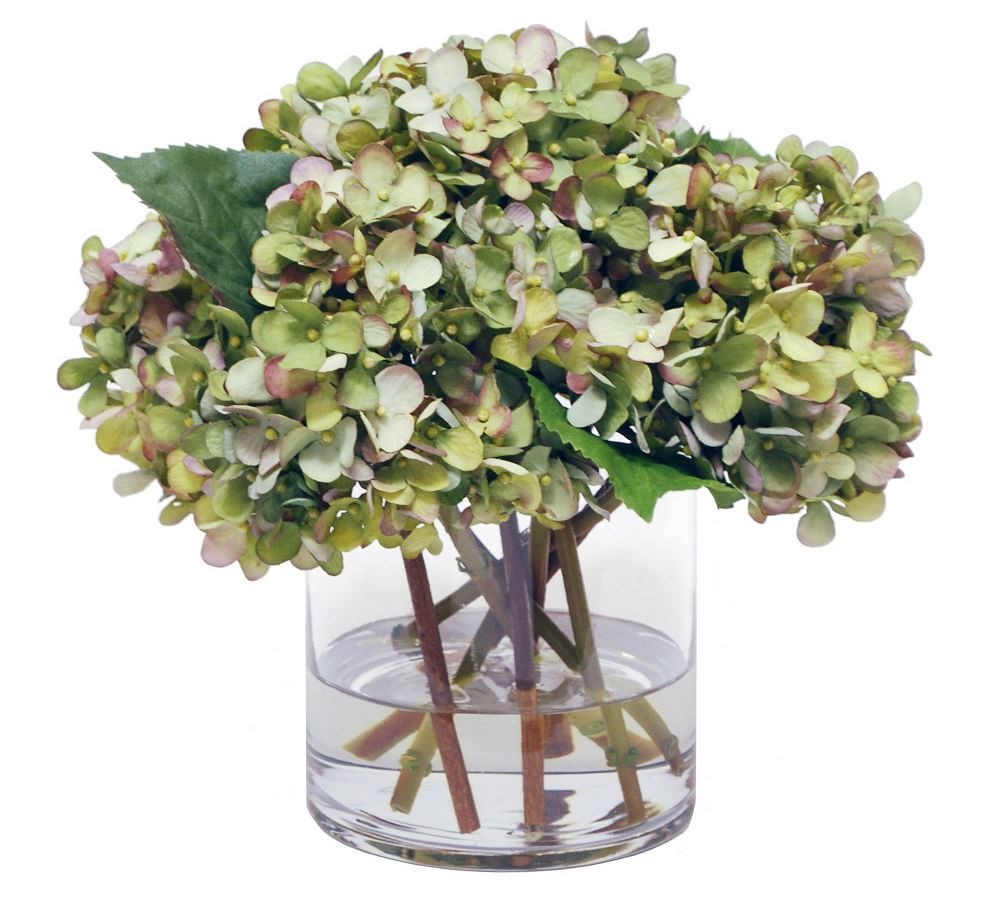 Faux Hydrangea Arrangement in Glass Vase | Pottery Barn (US)