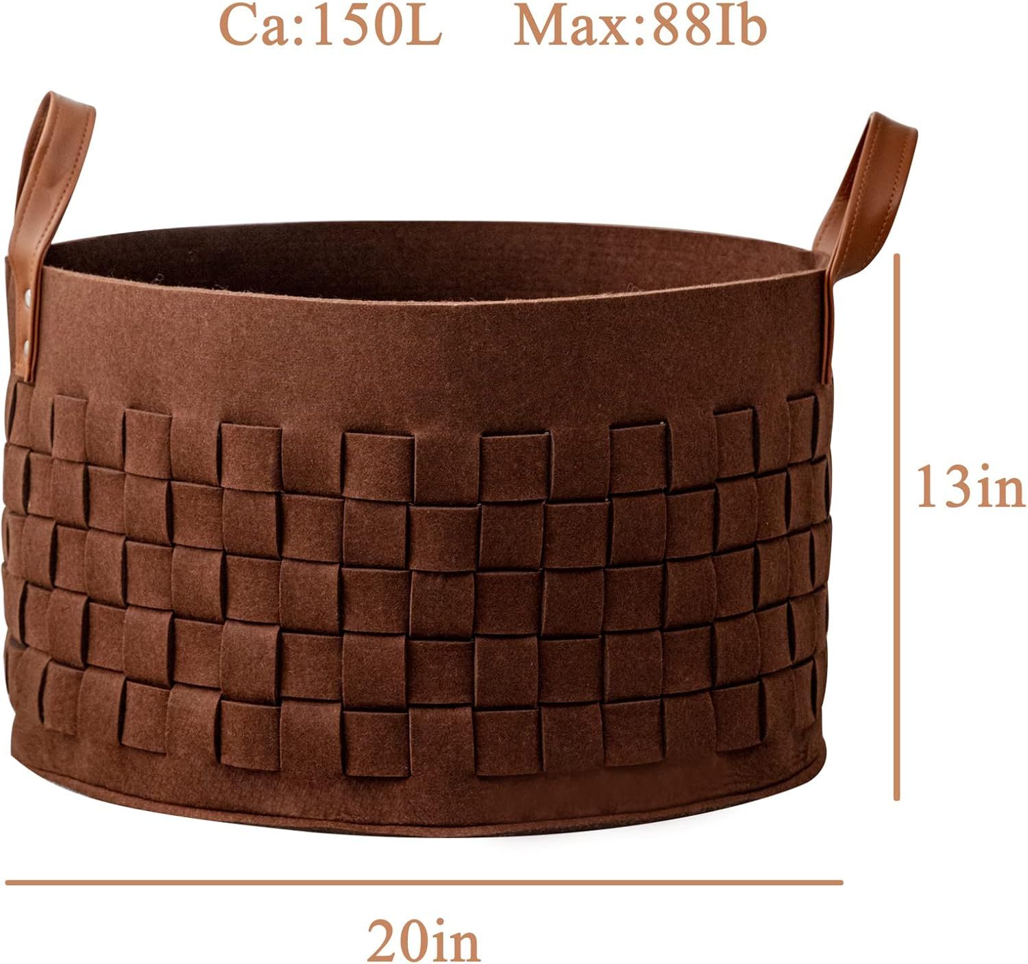 Laundry Basket 20”x20”x11.8”, Large Felt Fabric Blanket Basket with Leather Handle, Dirt Cl... | Amazon (US)