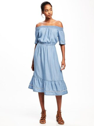 Off-the-Shoulder Chambray Tencel® Dress for Women | Old Navy US