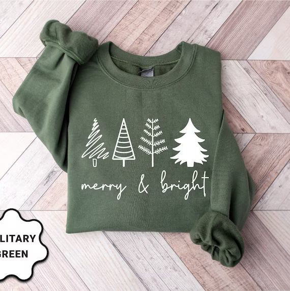 Merry & Bright Christmas Trees Sweatshirt Christmas - Etsy | Etsy (US)