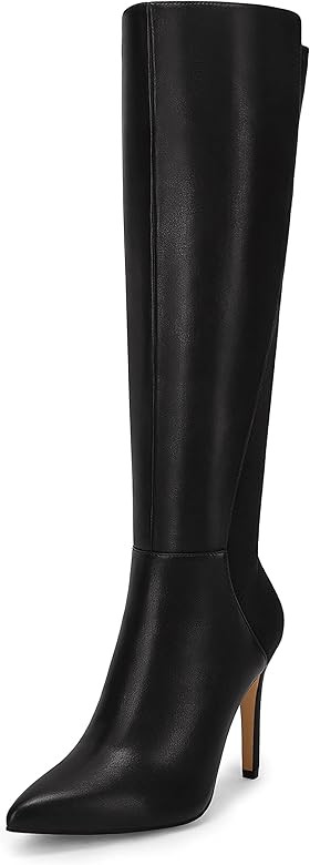 Rilista Womens Knee High Boots Sexy Pointed Toe Stiletto Heel Boot Leather Zipper Dress Shoes | Amazon (US)