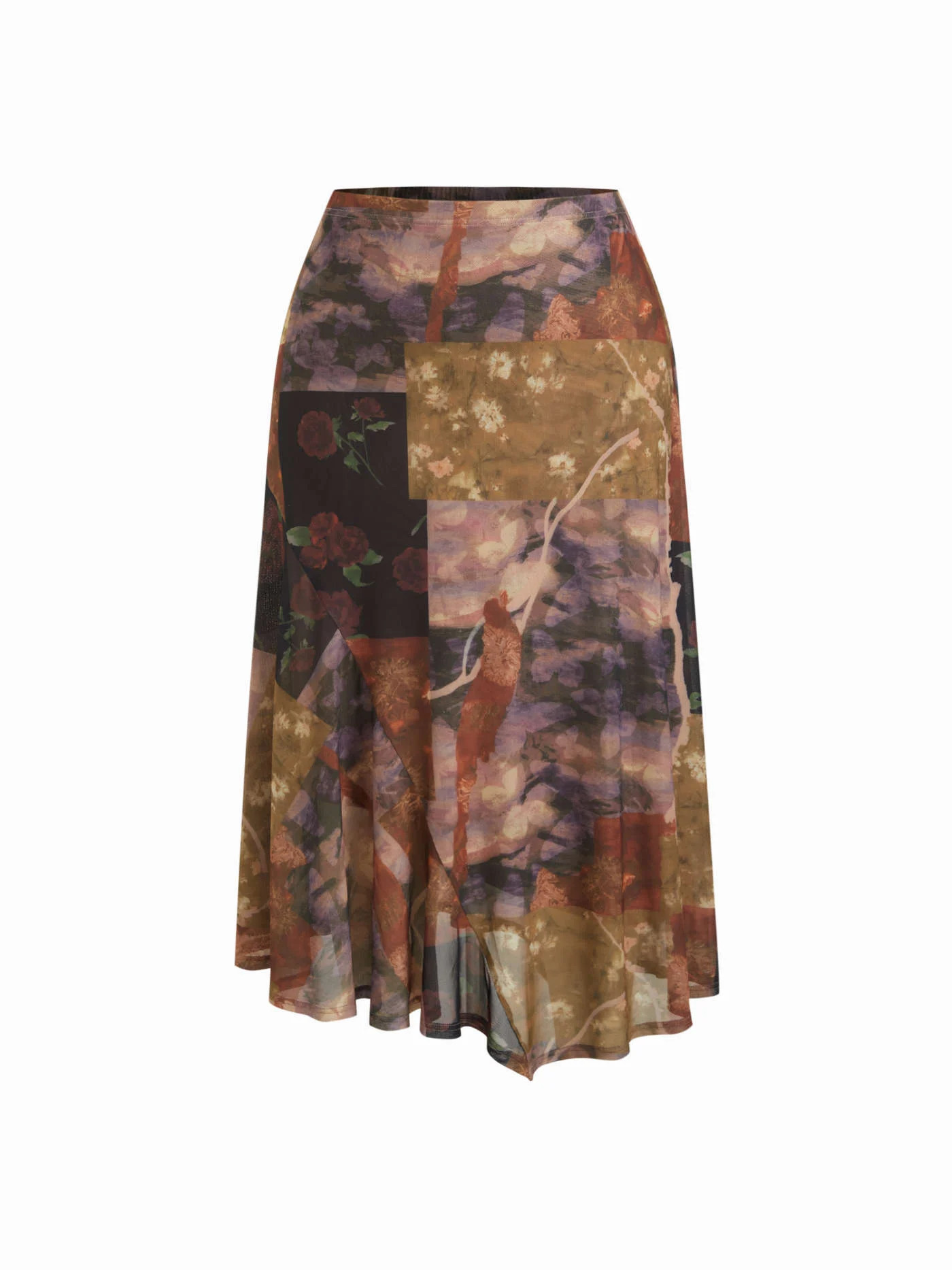 Knit Fabric Mesh Mid Rise Abstract Graphic Floral Asymmetrical Hem Maxi Skirt Curve & Plus For Da... | Cider