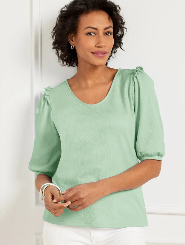 Ruffle Shoulder Voop Neck Tee | Talbots
