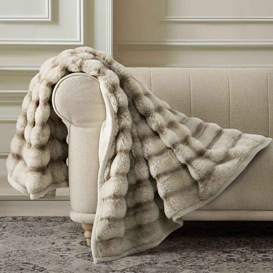 EVERGRACE Soft Luxury Faux Rabbit Fur Throw Blanket for Couch, Cozy Fluffy Channel Throw Blanket ... | Amazon (US)