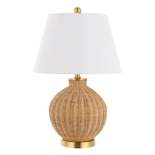 SAFAVIEH Lighting Nobuo Tropical Coastal Boho Rattan 23-inch Table Lamp - 15" W x 15" D x 23" H | Bed Bath & Beyond