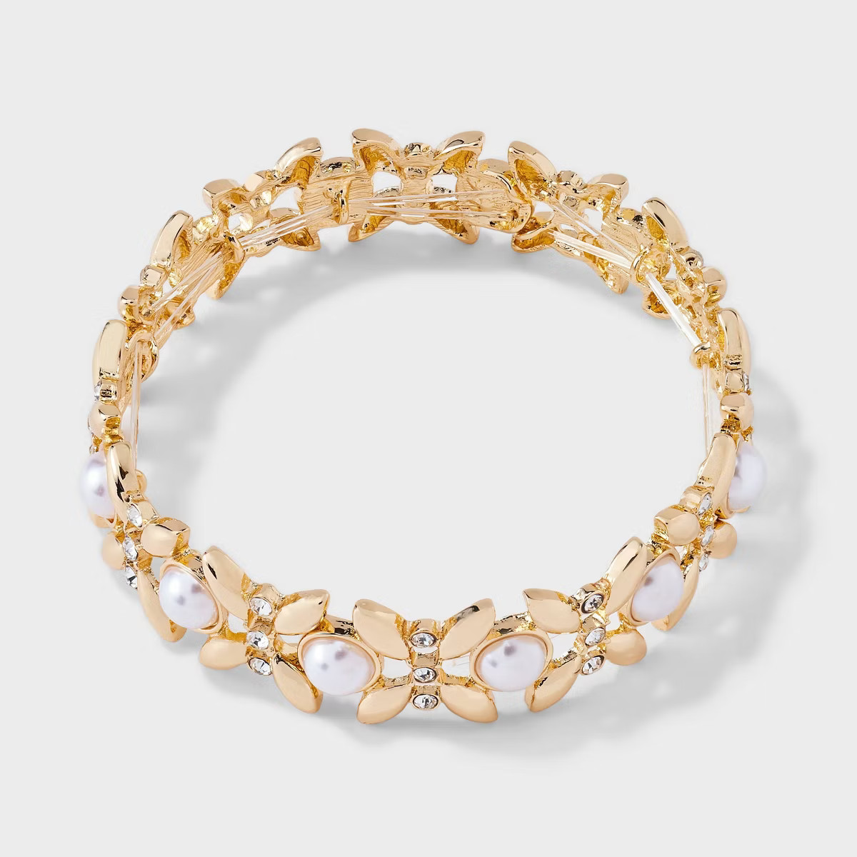 Pearl and Leaf Stretch Bracelet - A New Day™ Gold | Target