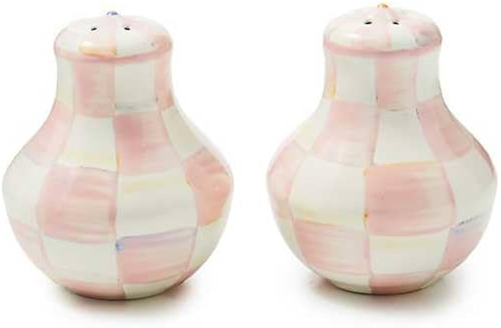 MACKENZIE-CHILDS Enamel Salt and Pepper Shakers, Kitchen Table Spice Shaker Set, Pink-and-White R... | Amazon (US)
