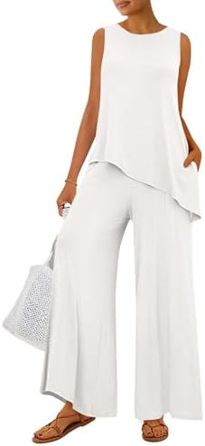 PRETTYGARDEN Women's Summer 2 Piece Matching Lounge Sets | Comfy Loungewear,Sleeveless Split Hem,... | Amazon (US)
