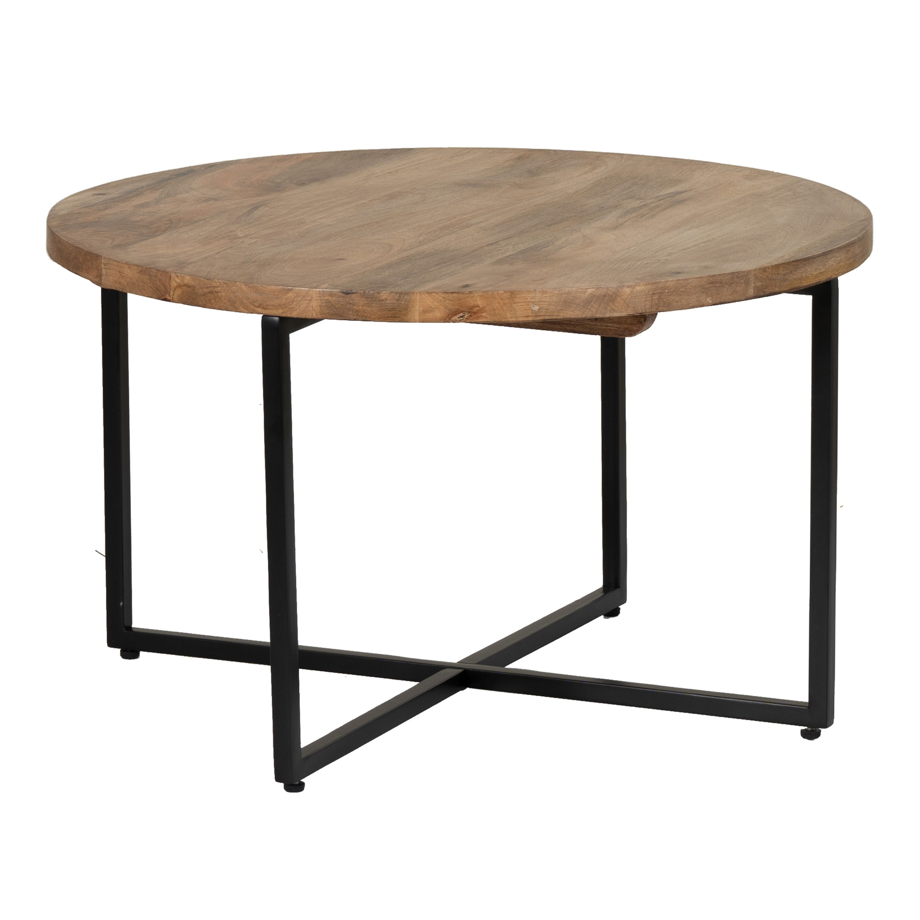 Tristan Round Wood and Black Metal Coffee Table | World Market