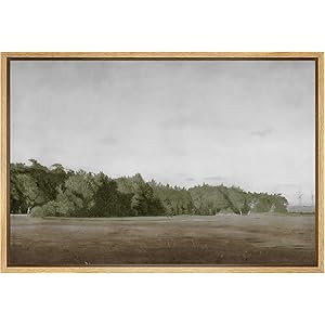 SIGNFORD Framed Canvas Wall Art Brown Meadow with Green Forest Landscape Wilderness Oil Painting ... | Amazon (US)