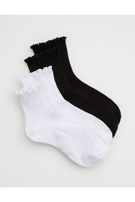 Aerie Lettuce Edge Bobby Sock 2-Pack Women's True Black One Size | Aerie
