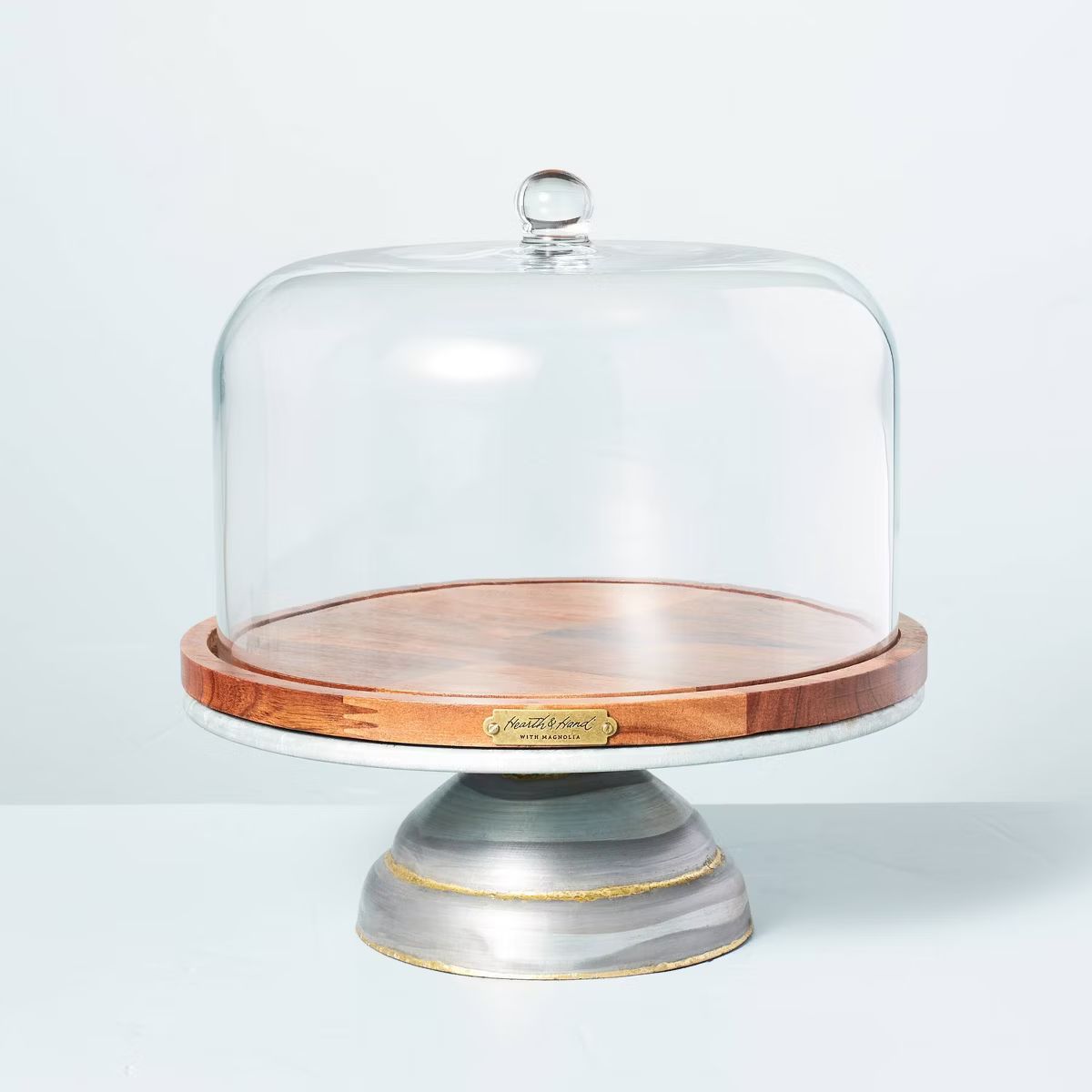 11" Galvanized Metal & Wood Cake Stand with Glass Cloche - Hearth & Hand™ with Magnolia: Lacque... | Target