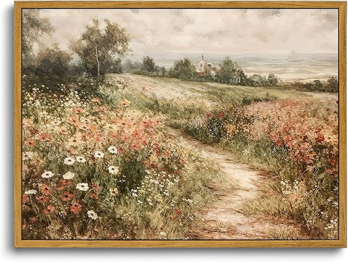 OIQArtOIQ Framed Canvas Wall Art,Vintage Decor,Landscape Nature Country Wildflower Paintings Farm... | Amazon (US)
