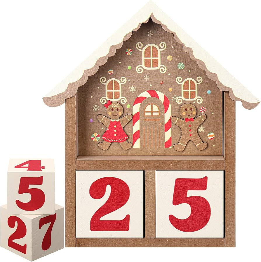 Roowest Gingerbread House Christmas Countdown Advent Calendar, Wooden Gingerbread House Shaped Co... | Amazon (US)