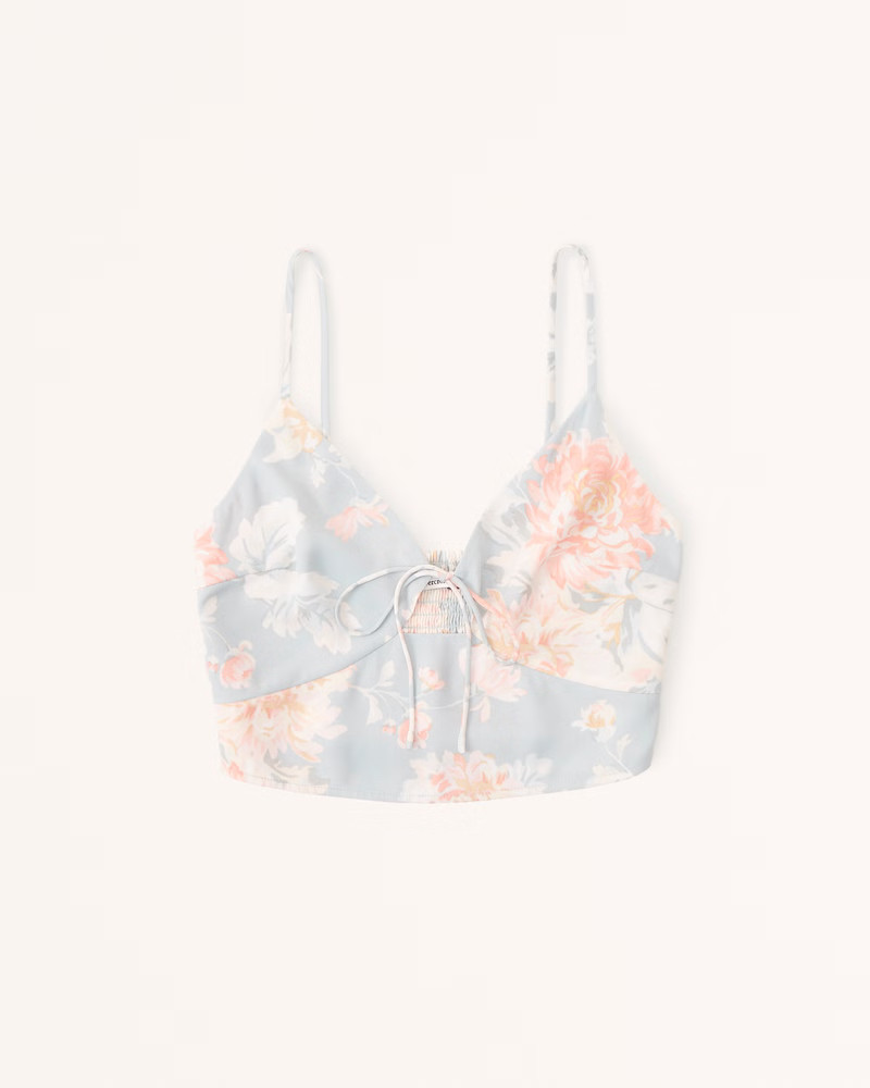 Abercrombie & Fitch Women's Tie-Front Keyhole Cami in Green Floral - Size L | Abercrombie & Fitch (US)