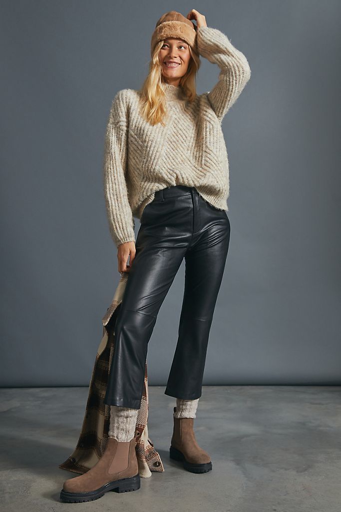 Jolene Leather Cropped Flare Trousers | Anthropologie (US)