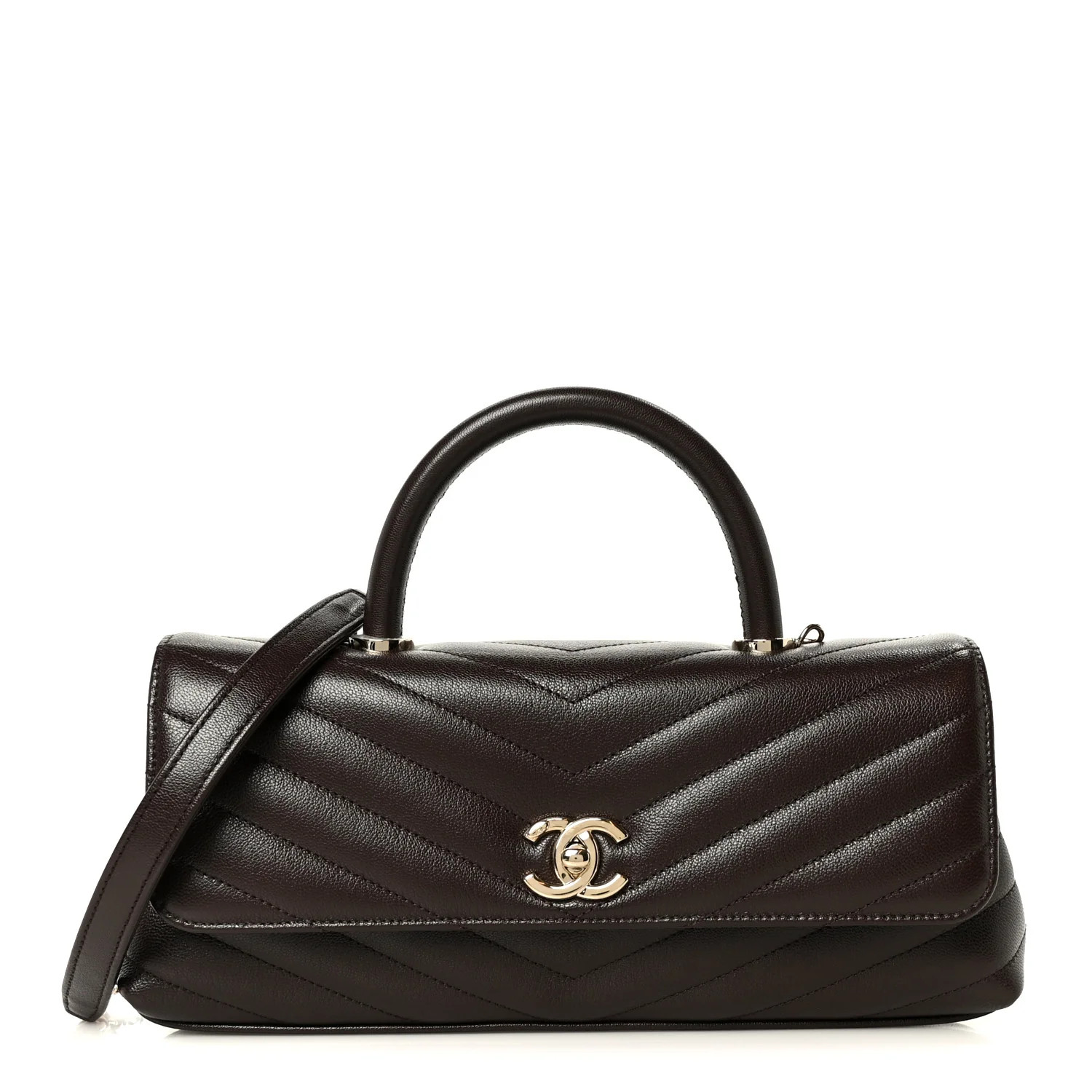 Chanel Goatskin Chevron Quilted Maxi East West Coco Handle Flap Dark Brown 1902514 | FASHIONPHILE (US)