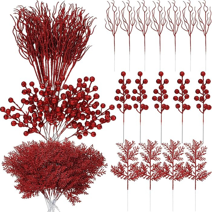 75 Pcs Christmas Glitter Branches 3 Styles Artificial Christmas Picks Berries Stems Pine Needles ... | Amazon (US)