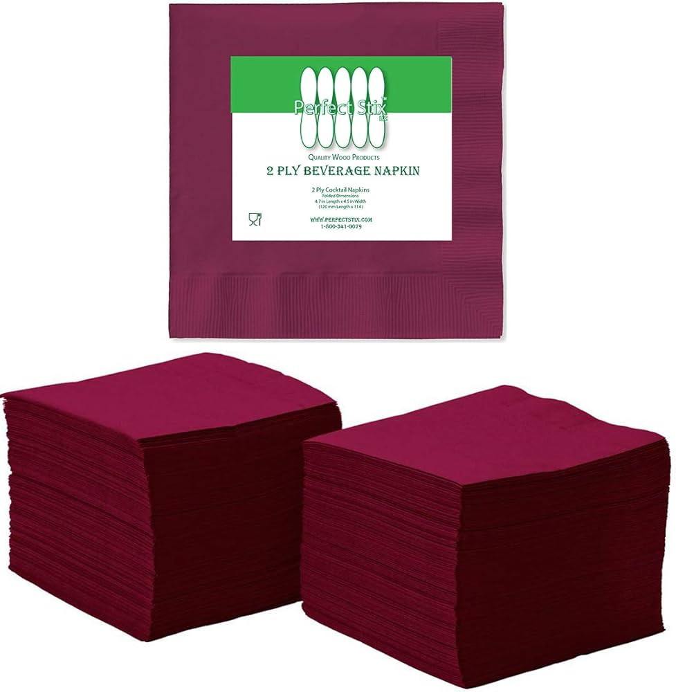 Perfect Stix - 2 Ply Burgundy-100ct 2 Ply Burgundy Napkin-100 Paper Cocktail Beverage Napkins, 2-... | Amazon (US)