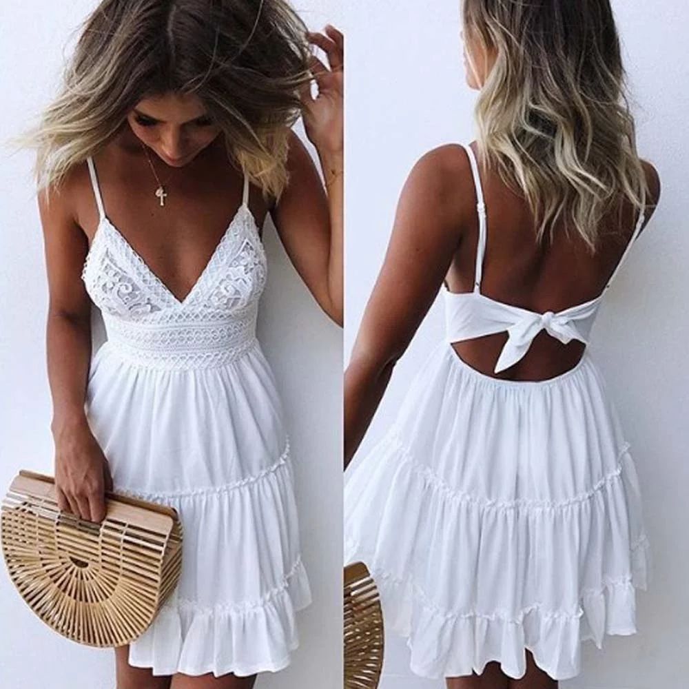 Black Friday Deals 2021 Holiday Dresses for Women Women Summer Backless Mini Dress White Evening ... | Walmart (US)
