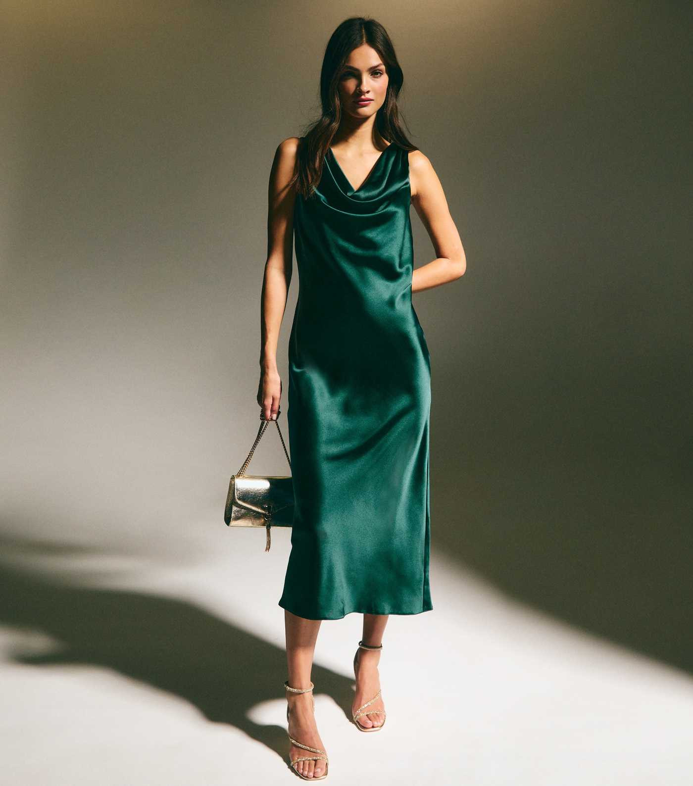 Green Cowl Neck Satin Midi Dress | New Look | New Look (UK)