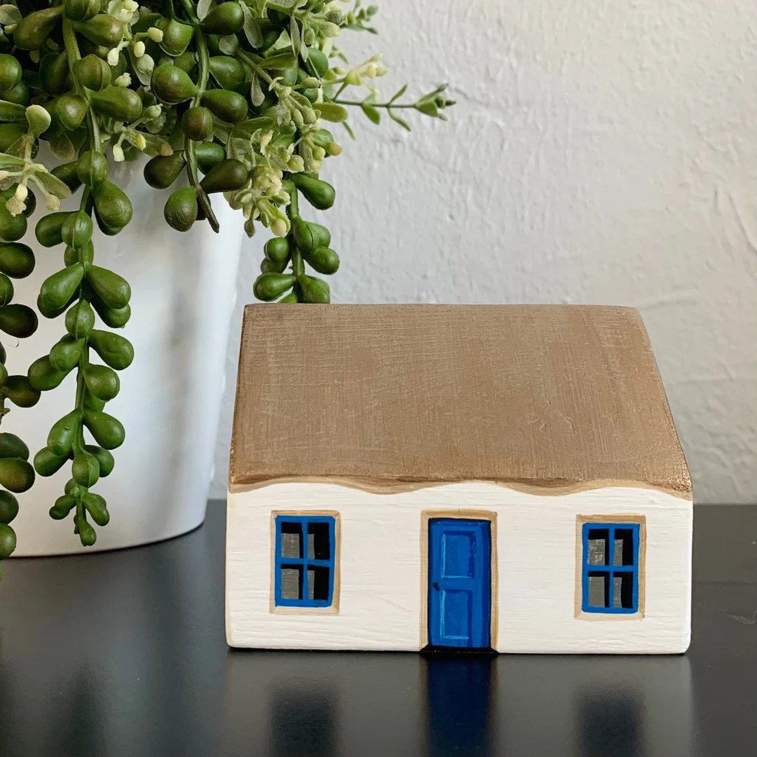 Reversible Blue/Red Door Irish Thatched Cottage - Wood Block House | Etsy (US)